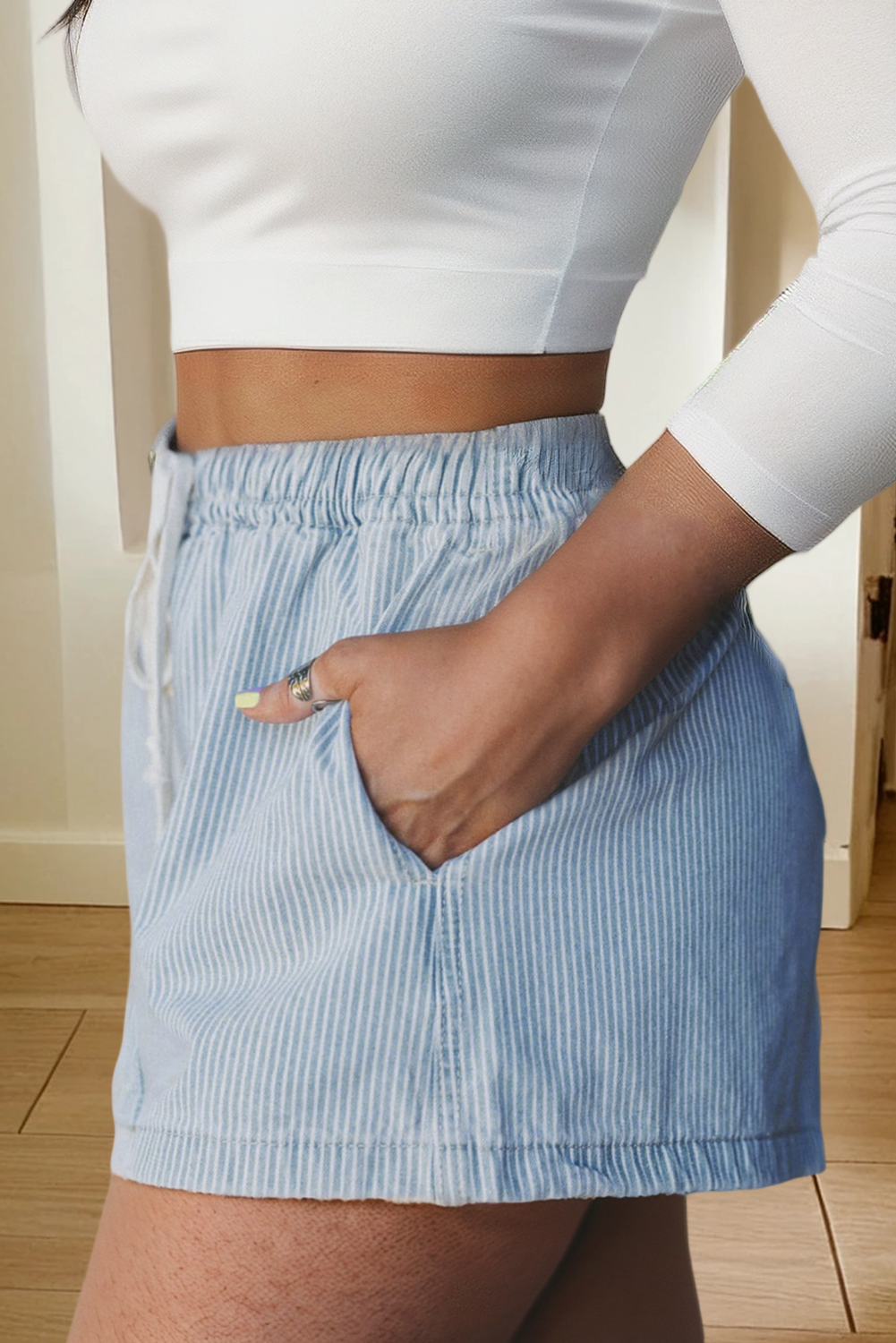 Denim Striped Shorts