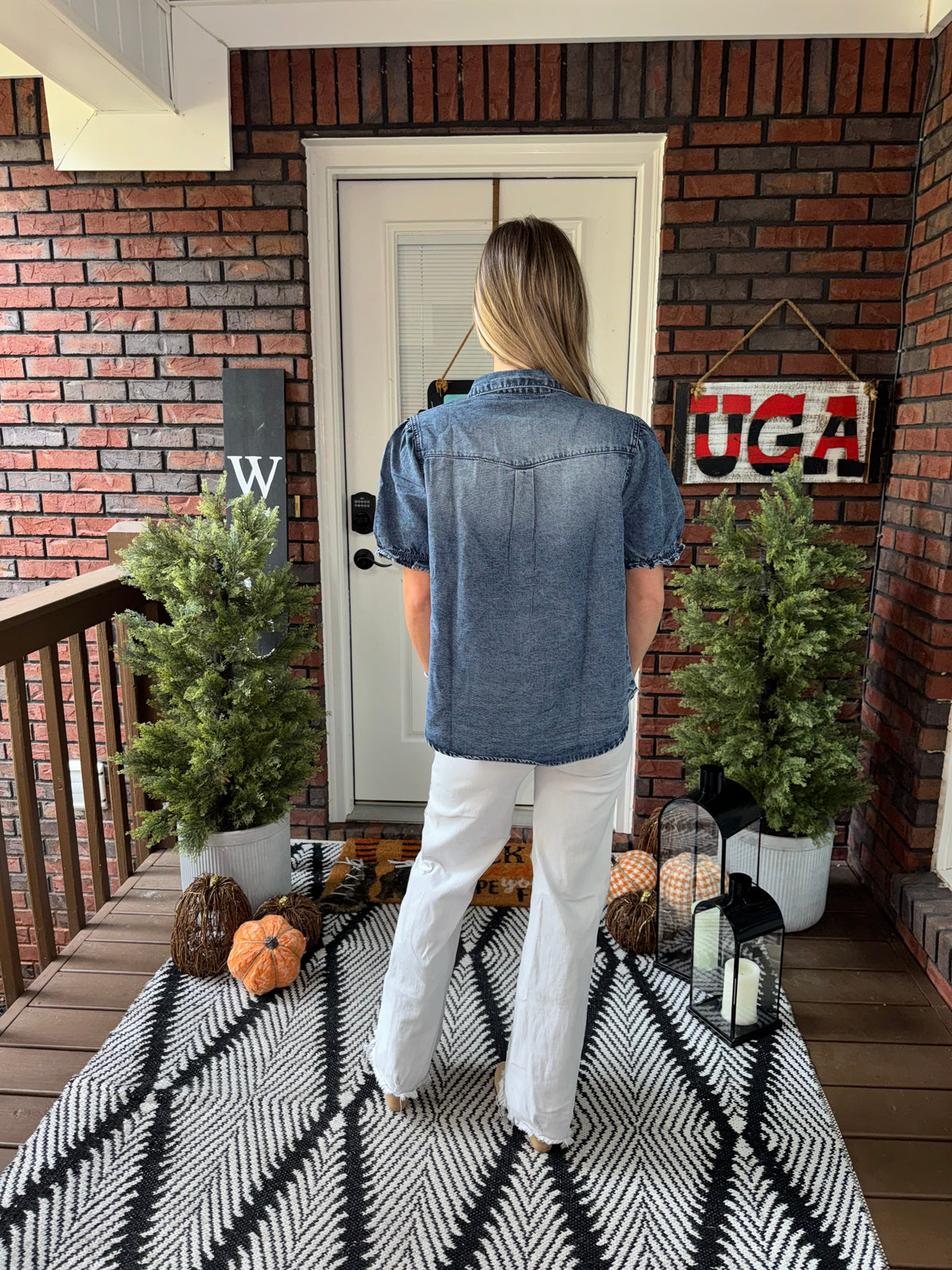 The Sadie Puff Sleeve Denim Top - Washed Blue