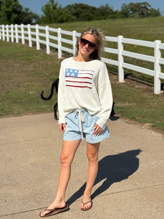 Denim Striped Shorts