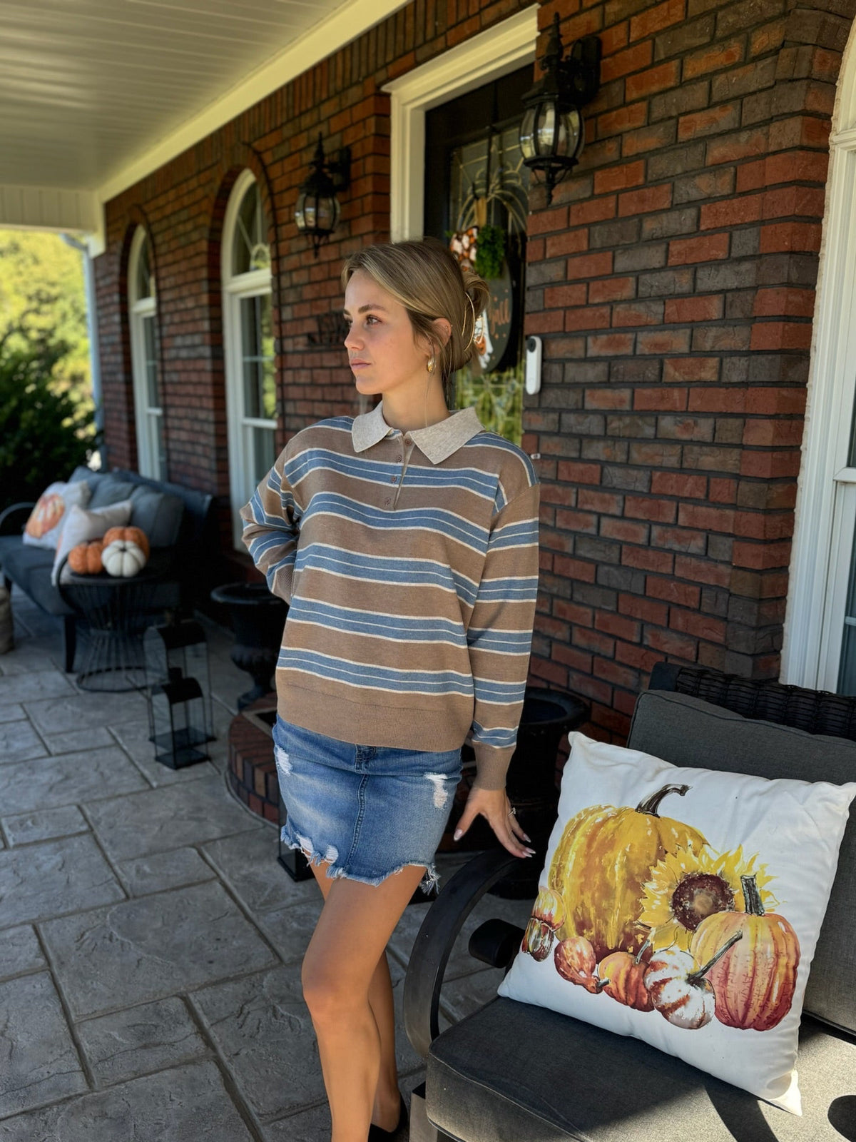 The Reese Striped Collared Sweater