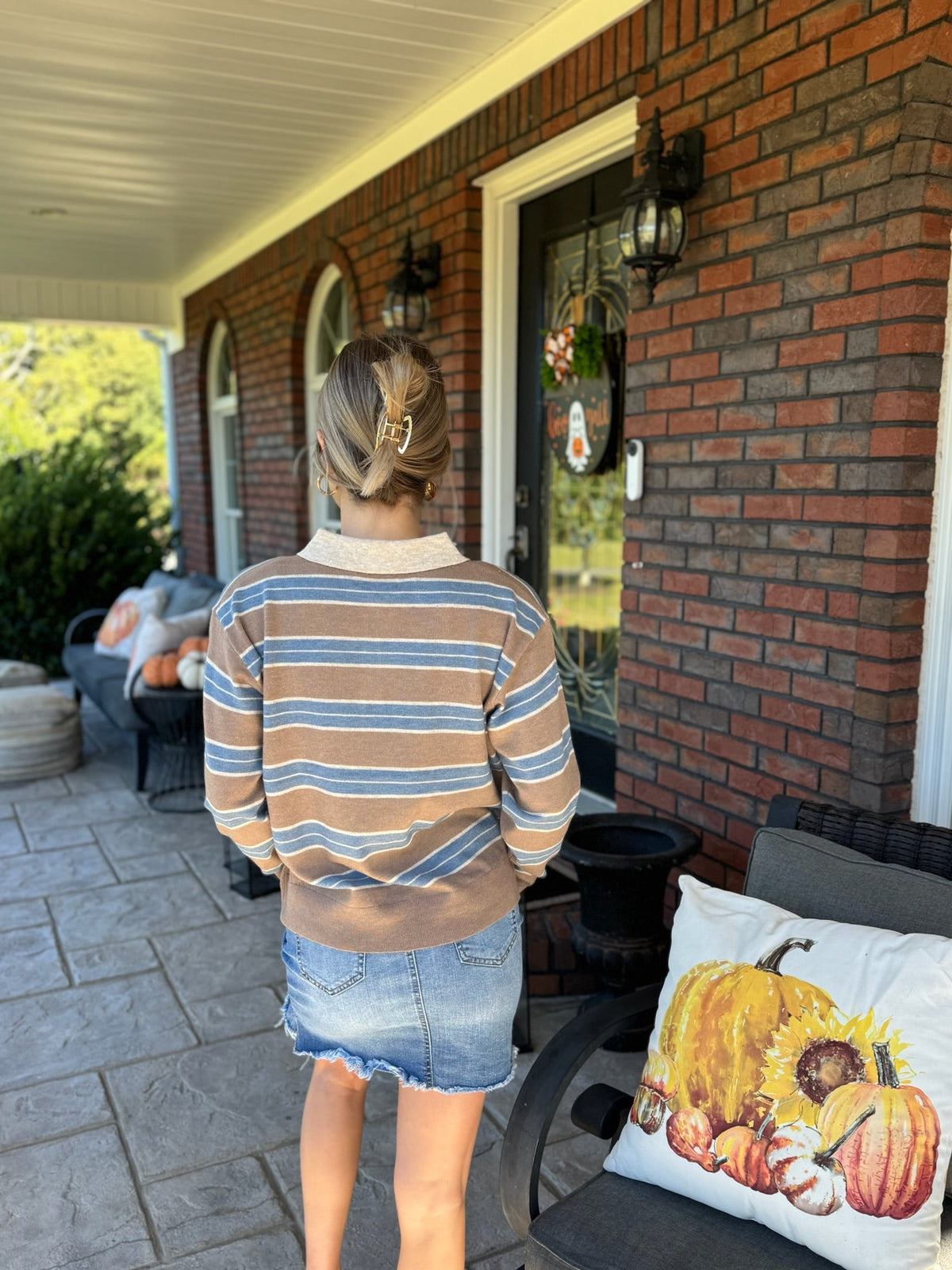 The Reese Striped Collared Sweater
