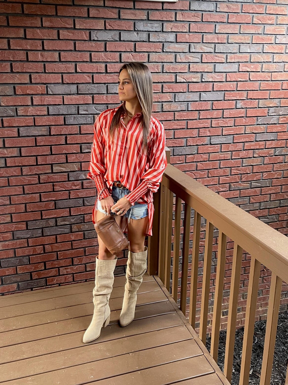 Striped Puff Tunic Blouse