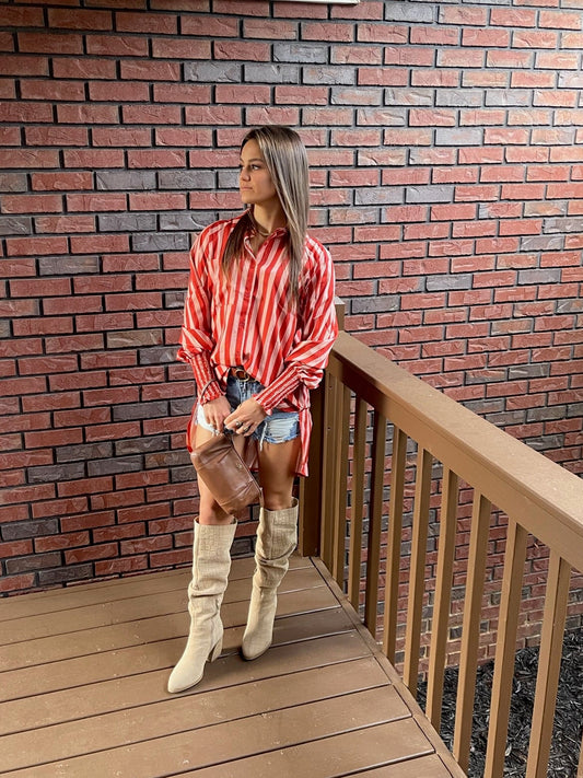 Striped Puff Tunic Blouse
