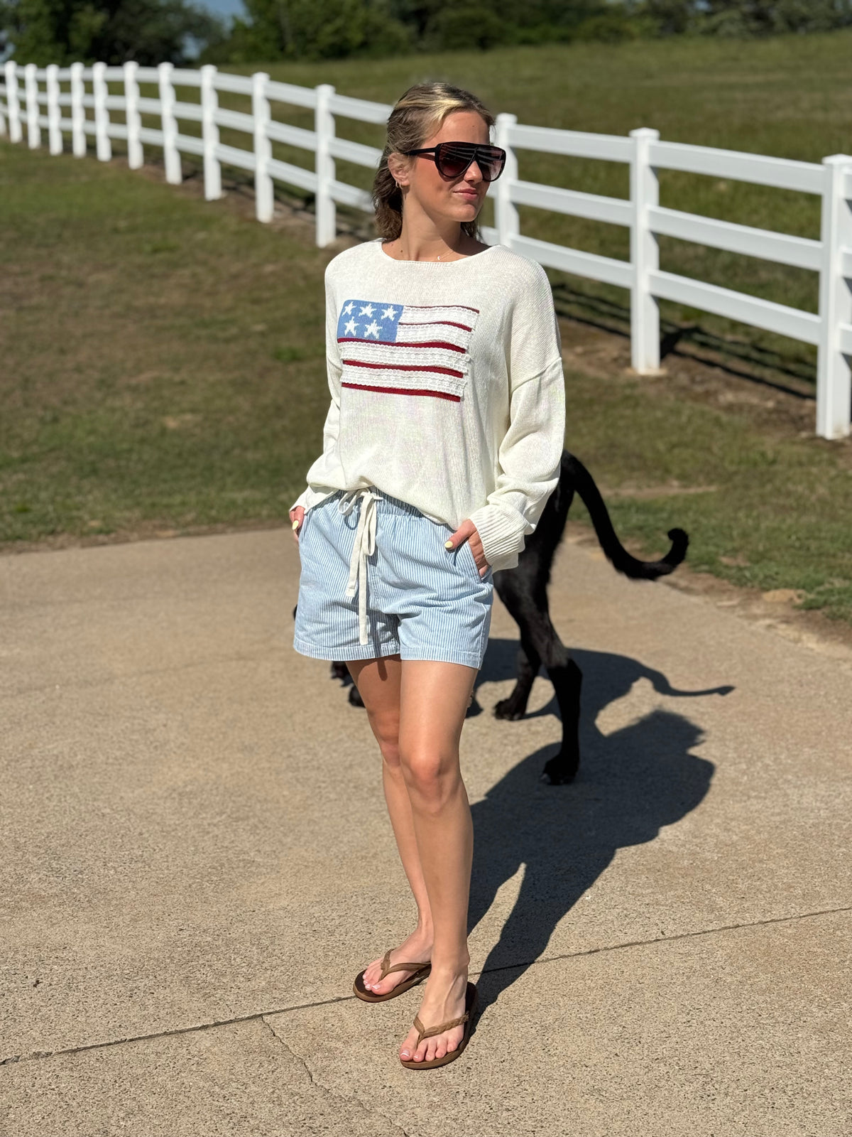 Denim Striped Shorts