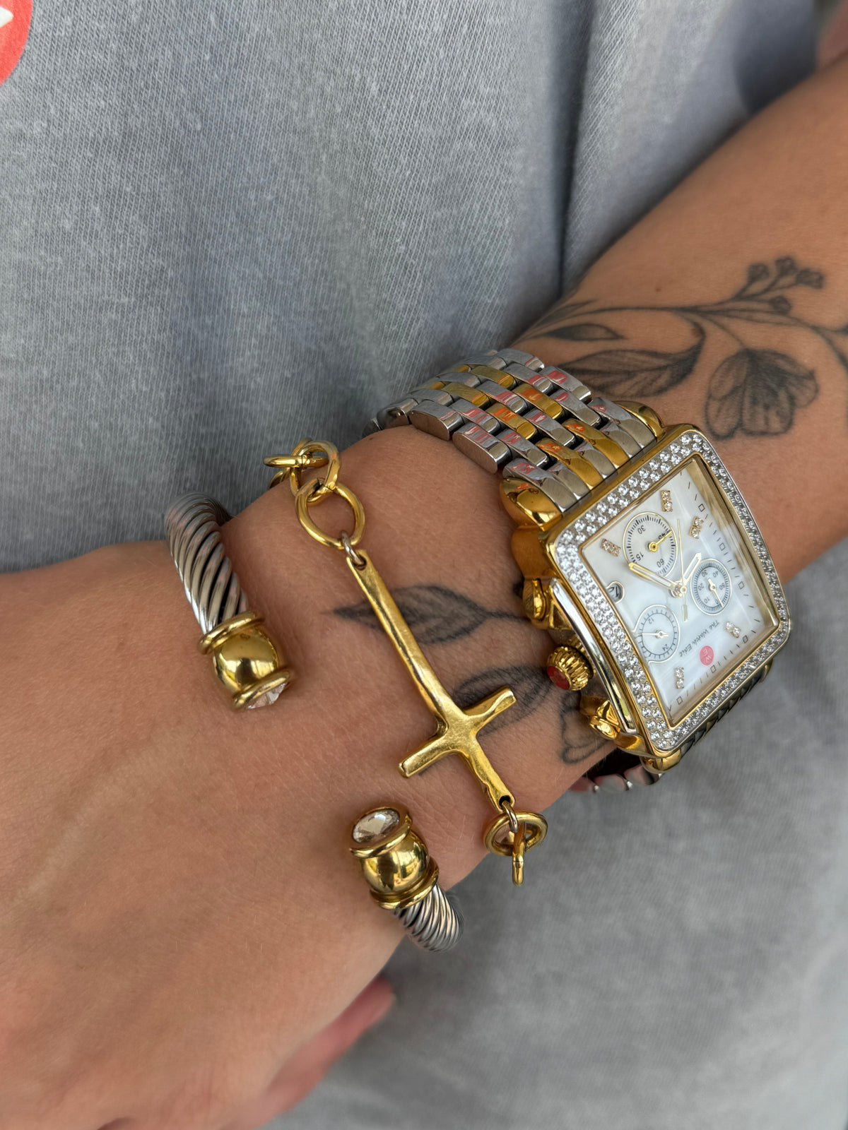 Mixed Metal Cross Chain Bracelet 